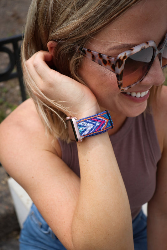 Blue Aztec Adjustable Fabric Apple Watch Band