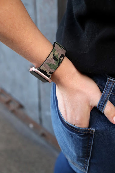 Green Camouflage Adjustable Fabric Apple Watch Band