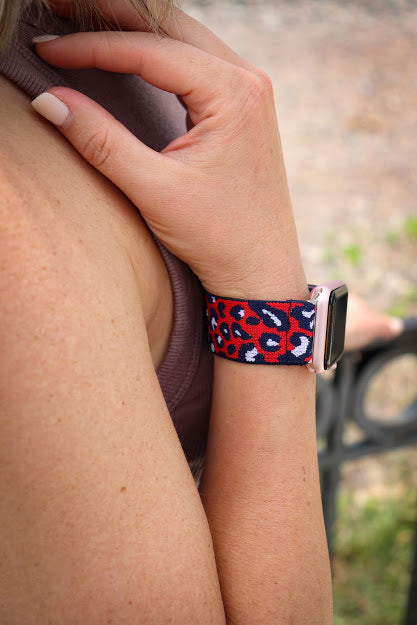 Red Cheetah Adjustable Fabric Apple Watch Band