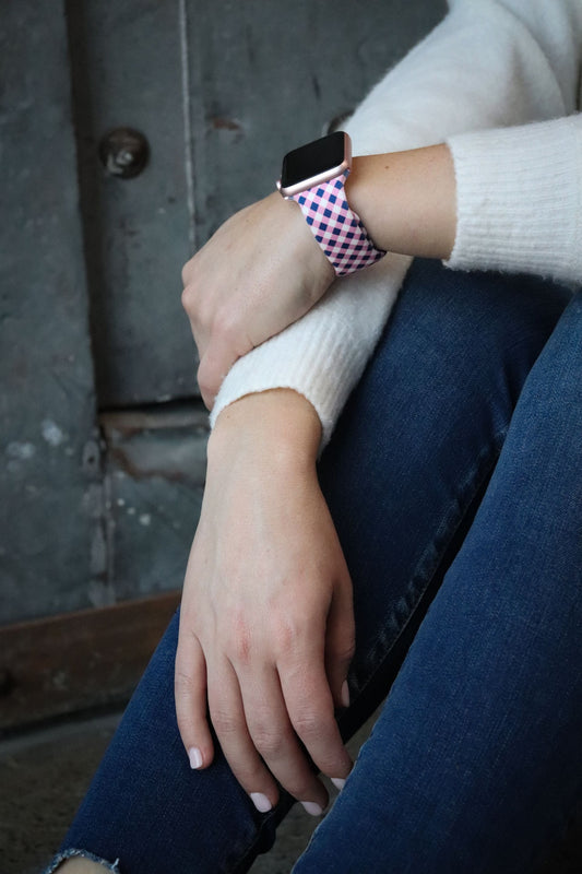 Pink and Navy Gingham Apple Watch Band